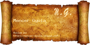 Mencer Gyula névjegykártya